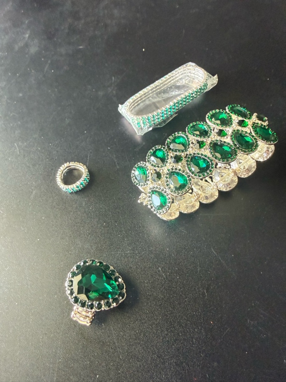 Emerald Green Rhinestone Triangle Bikini Set - Picture 4 of 4